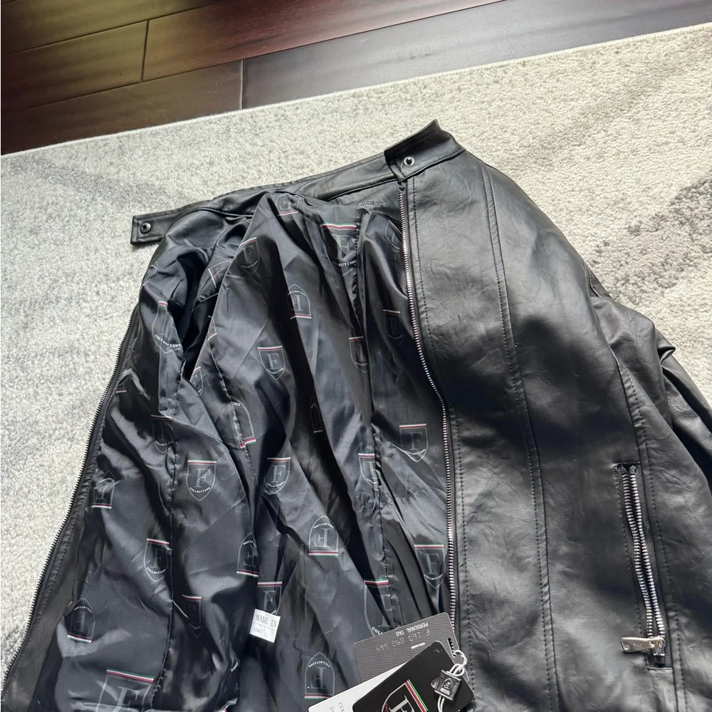 F Collection Black Leather Jacket - Picture 3 of 4